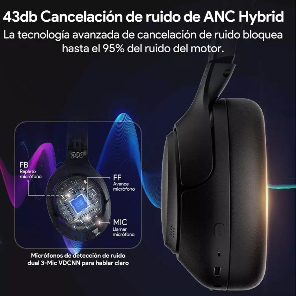 Combo de Audífonos Inalámbricos Bluetooth QCY H3, Diadema Plegables. NEGRO + Reloj inteligente 1More.