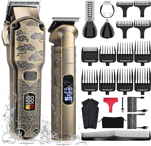 Hatteker Cortapelos Profesional para Hombres Cortabarbas Maquina para cortar cabello Set Impermeable Recortadora