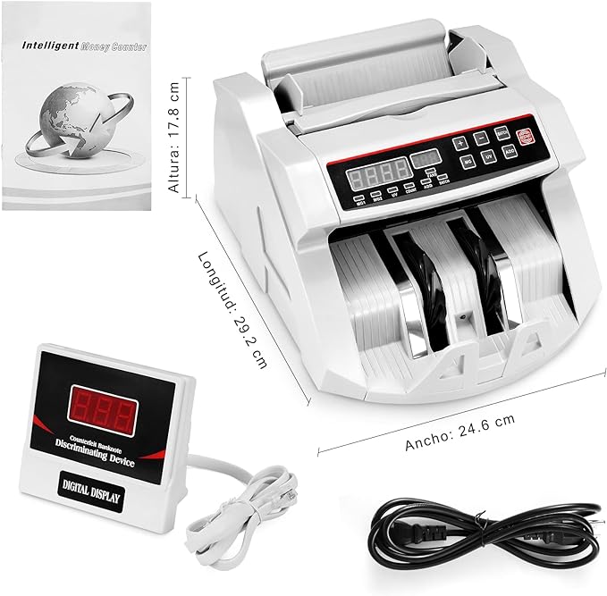 A  Detector de Billetes Falsos con pantalla LED Doble Display,1000 Billetes por Minuto Maquina para Contar Dinero Billetes Mexicanos.