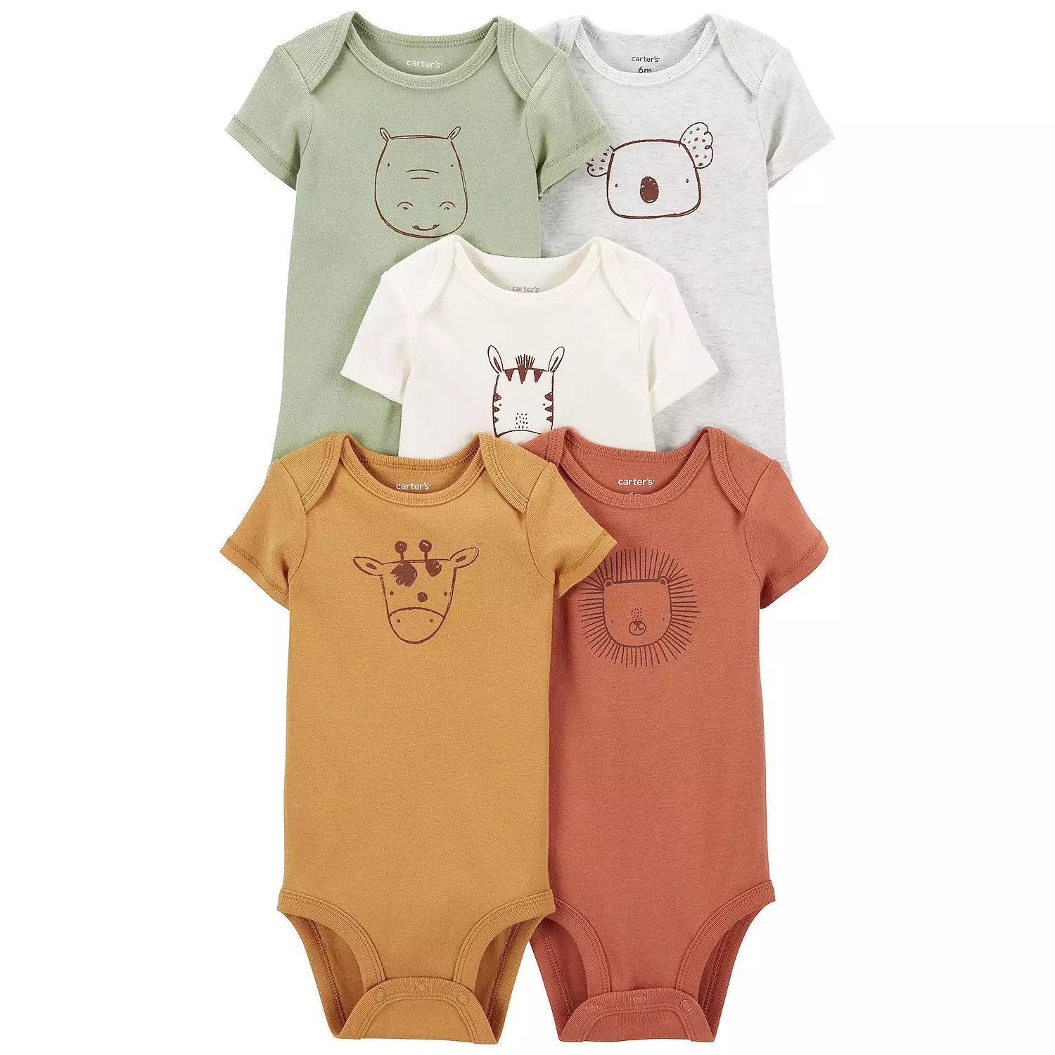 Carters Set 5 Piezas Pañalero Bebe Animales Selva Colores.