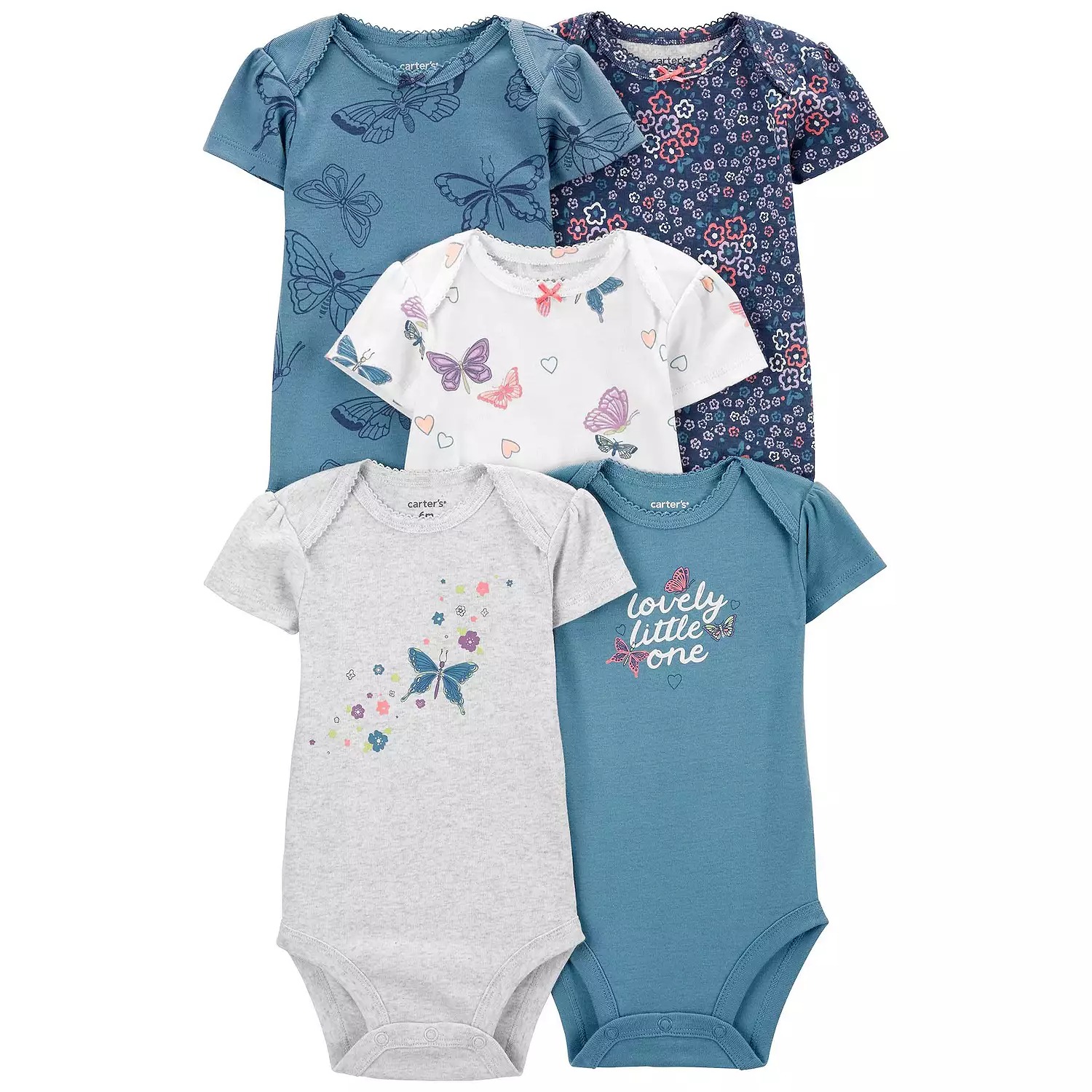 Carters Set 5 Piezas Pañalero Bebe Flores Mariposas Azules.