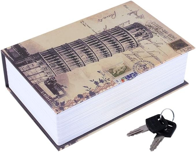 A Diccionario Libro Secreto Caja de Seguridad Segura, Caja Fuerte de Libro con Cerradura de Combinación, Caja de Dinero Oculta Secreto Seguridad Bloqueo Alcancía con Llaves(Pisa Leaning Tower Type).