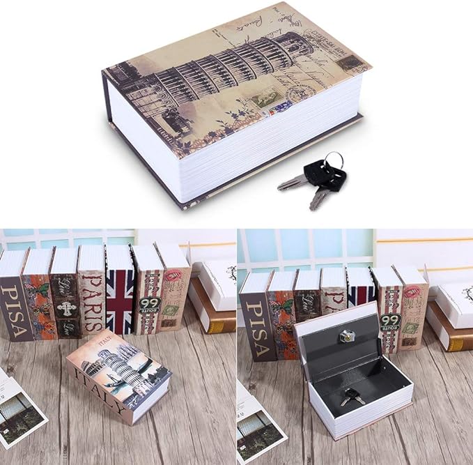 A Diccionario Libro Secreto Caja de Seguridad Segura, Caja Fuerte de Libro con Cerradura de Combinación, Caja de Dinero Oculta Secreto Seguridad Bloqueo Alcancía con Llaves(Pisa Leaning Tower Type).