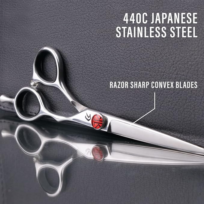 Tokko Katana - Tijeras profesionales clásicas de corte de pelo de acero inoxidable japonés 440C, tijeras de peluquero de 6.5 pulgadas con tornillo de ajuste y funda de piel.
