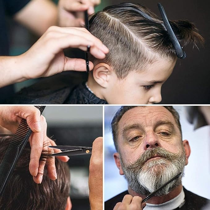 Tijeras de Peluquería, Tijeras para Cortar Cabello Profesional con Peine de Afeitar, Set Tijeras de Pelo Acero Inoxidable con Capa de Barbero y Clips, Tijeras Entresacar Peluquería para Hombres y Mujeres, Herramientas de Peluquero para Hogar y Salón.