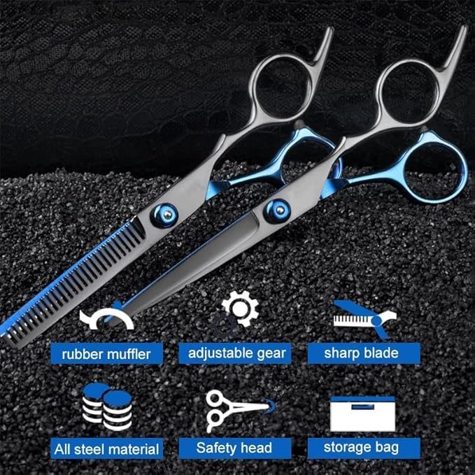 Tijeras de Peluquería, Tijeras para Cortar Cabello Profesional con Peine de Afeitar, Set Tijeras de Pelo Acero Inoxidable con Capa de Barbero y Clips, Tijeras Entresacar Peluquería para Hombres y Mujeres, Herramientas de Peluquero para Hogar y Salón.