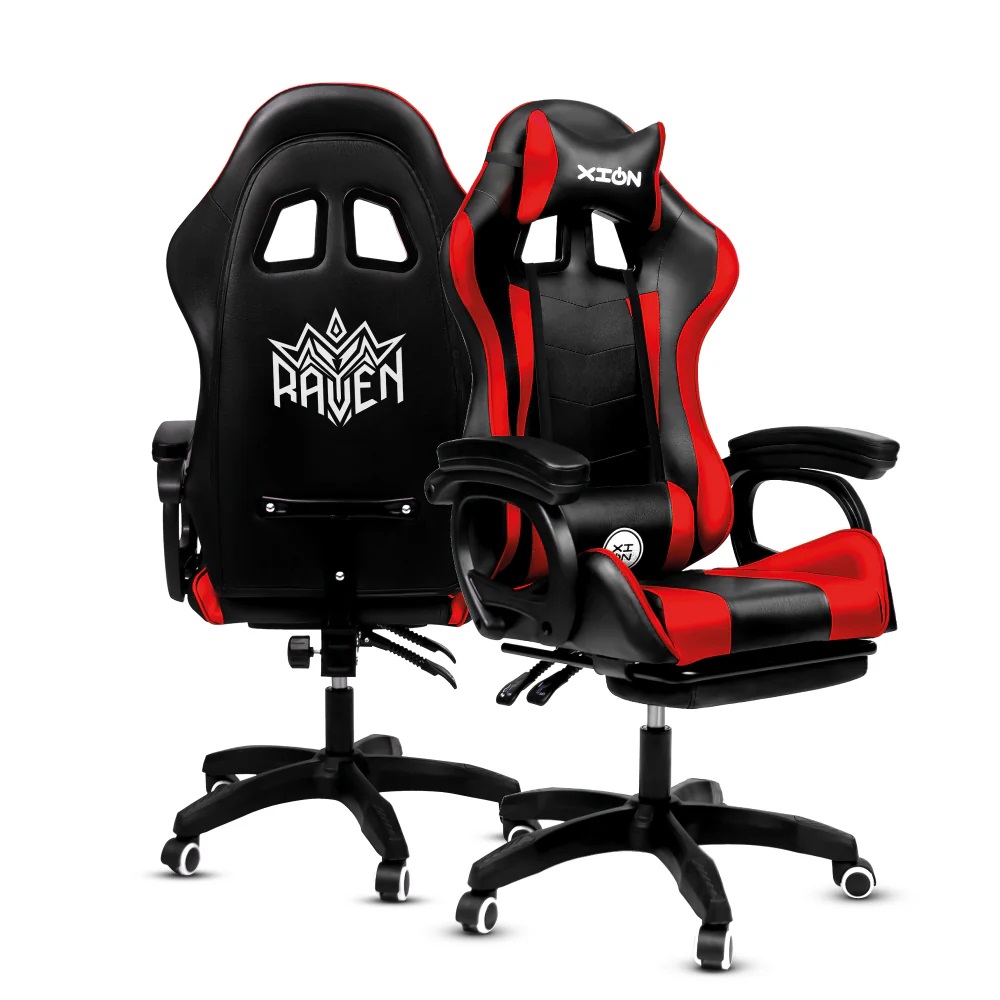 Silla Gamer Ergonómica con Masajeador Lumbar y Posapies Rojo