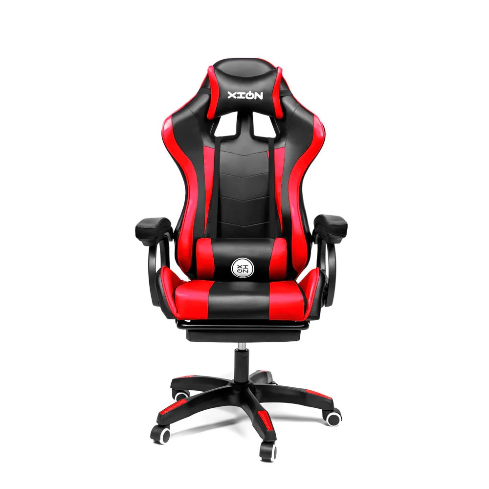 Silla Gamer Ergonómica con Masajeador Lumbar y Posapies Rojo