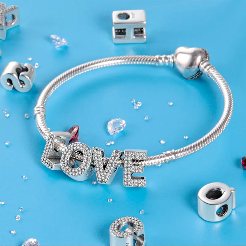 Pulsera Abalorio Para Pulsera Pandora Plata 925 Letras Alfabeto