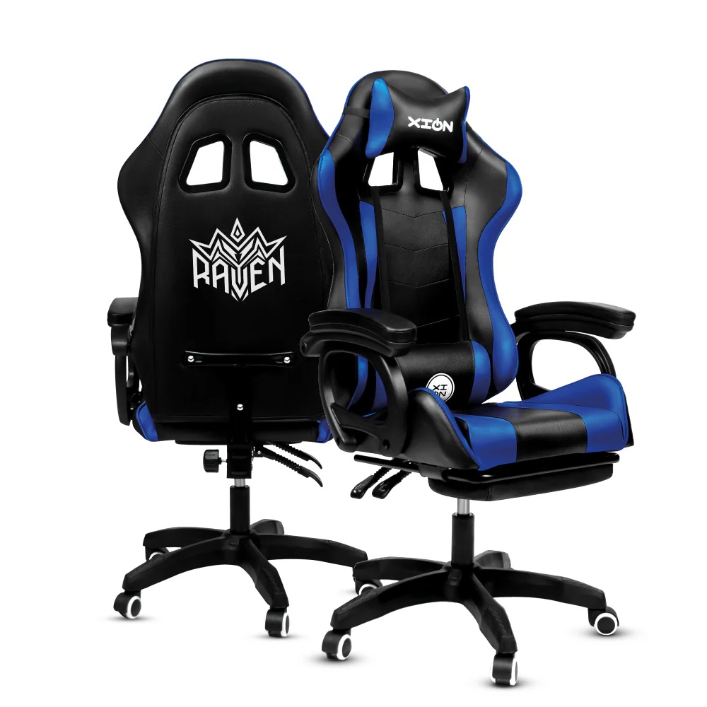 Silla Gamer Ergonómica con Masajeador Lumbar y Posapies Azul.