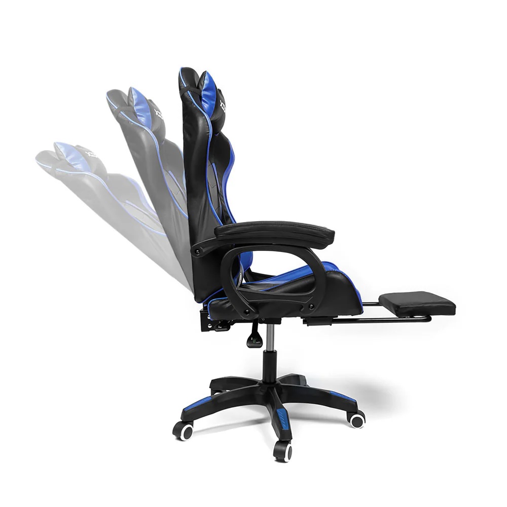 Silla Gamer Ergonómica con Masajeador Lumbar y Posapies Azul.