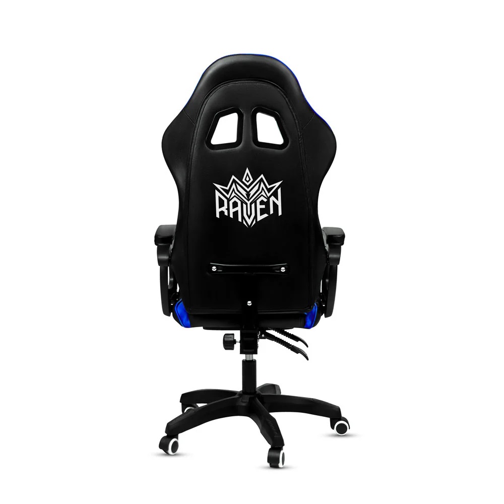 Silla Gamer Ergonómica con Masajeador Lumbar y Posapies Azul.