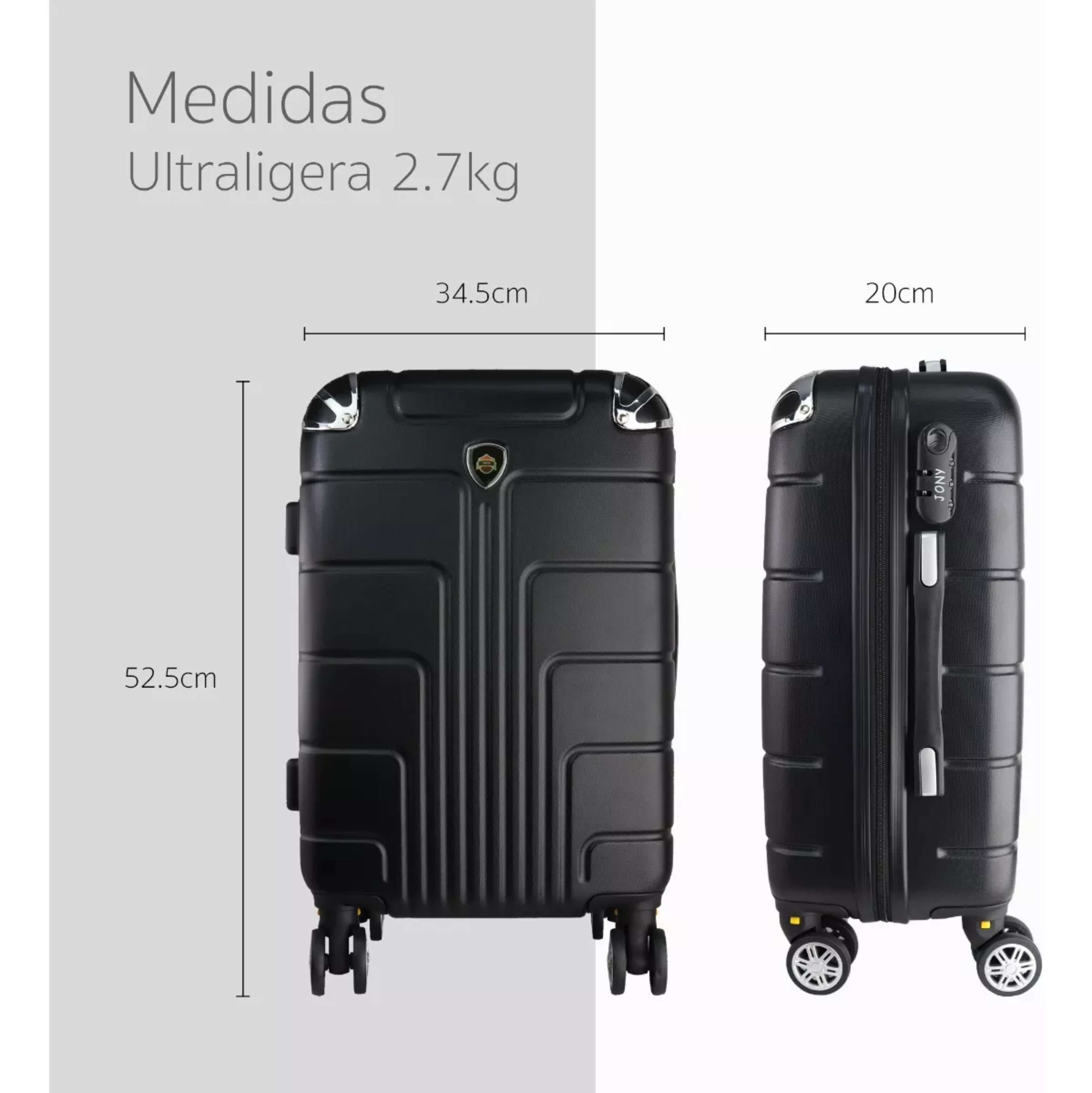 Maleta 10 Kg Cabina Candado Seguridad Doble Llanta 360 Negro.