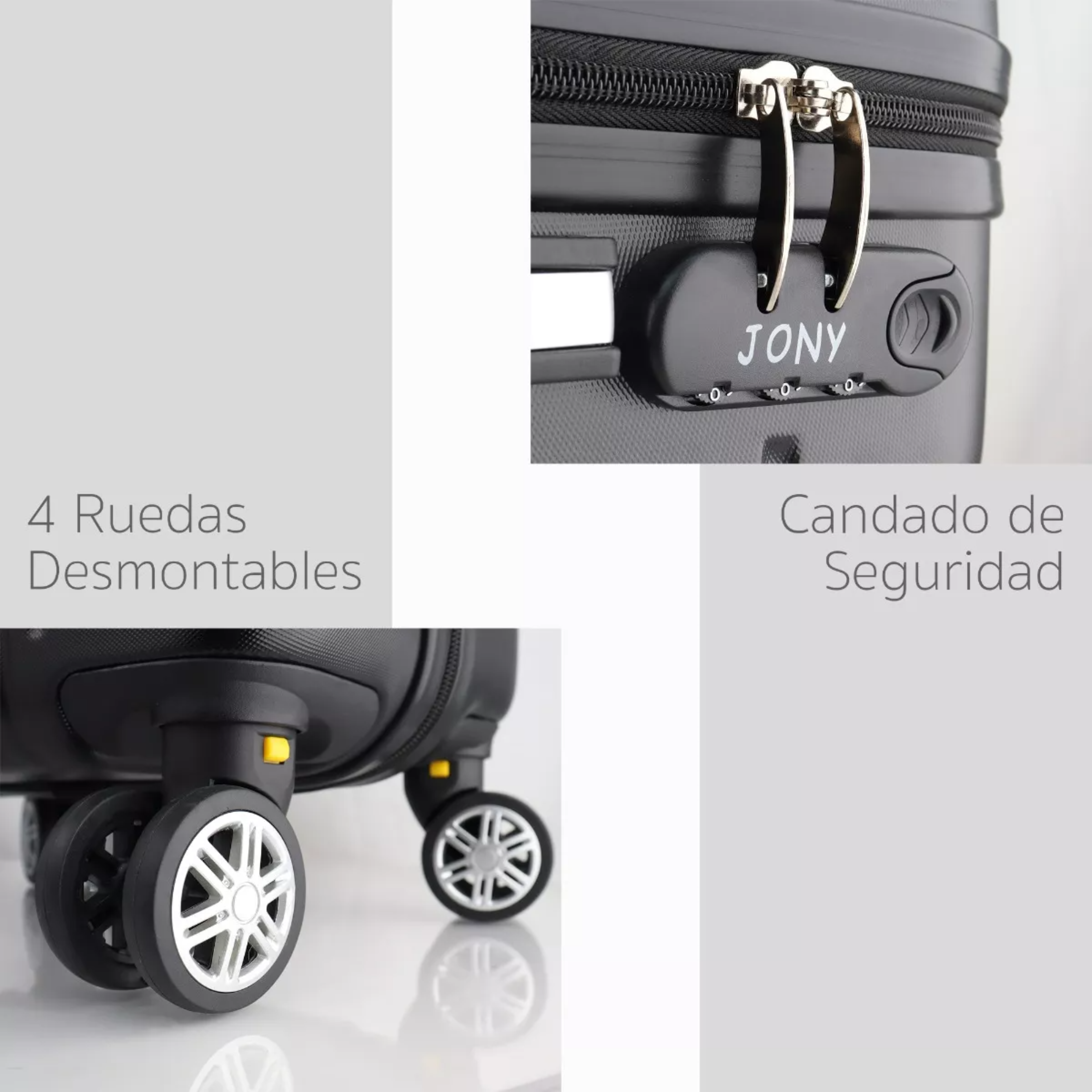 Maleta 10 Kg Cabina Candado Seguridad Doble Llanta 360 Negro.