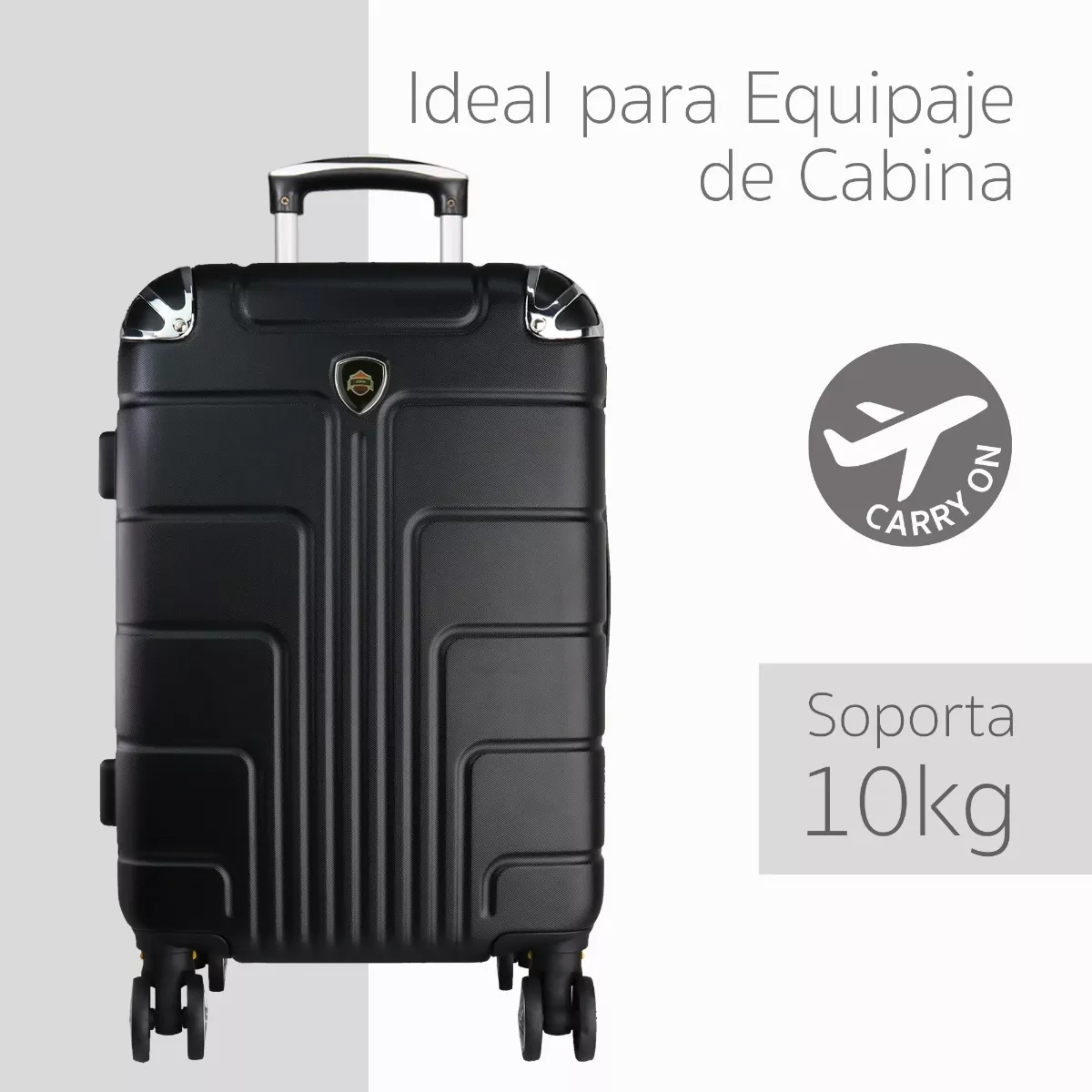 Maleta 10 Kg Cabina Candado Seguridad Doble Llanta 360 Negro.