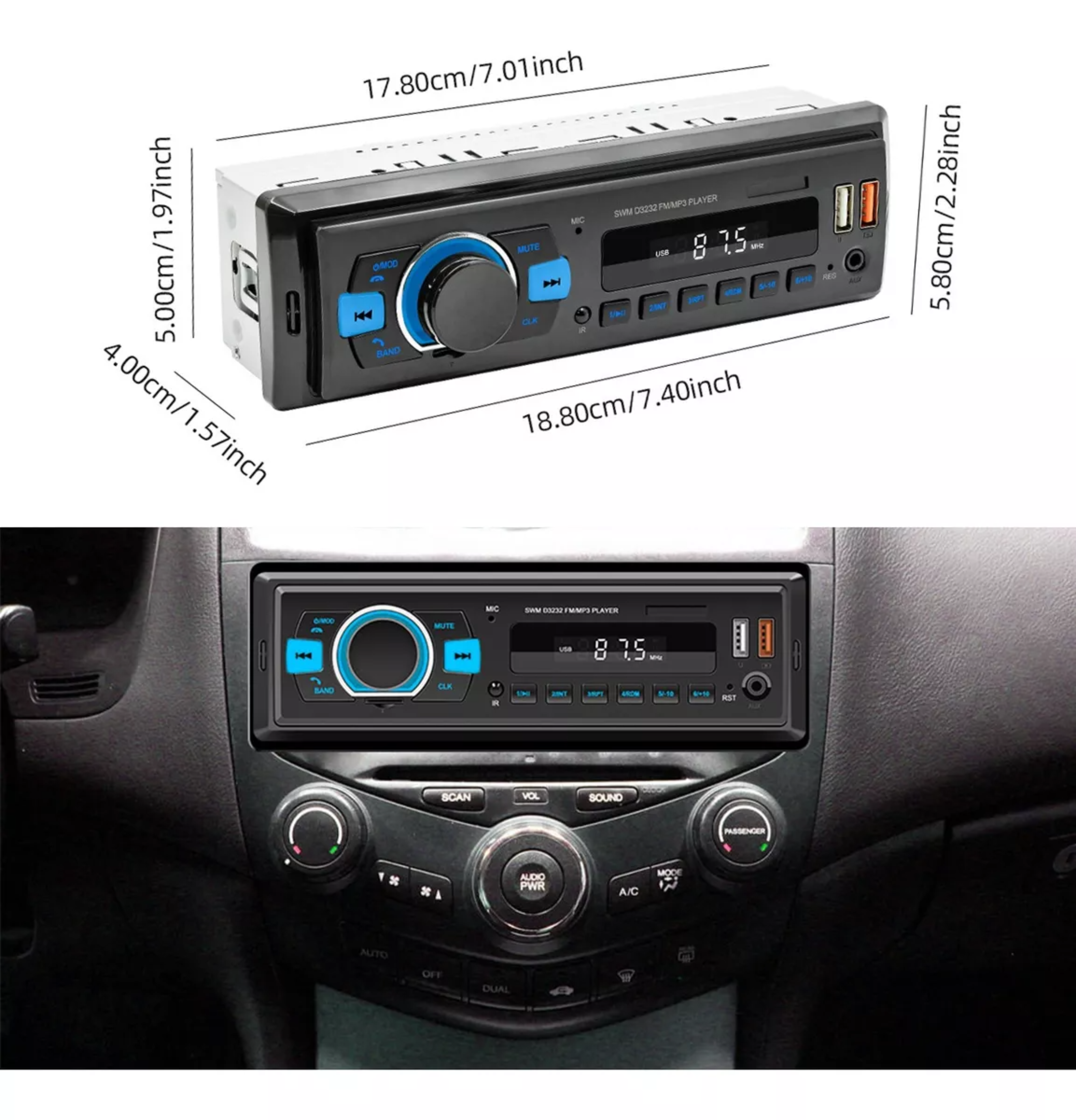Auto Estereo Coche Reproductor Mp3 Radio Con Bt Aux 2usb Sd.
