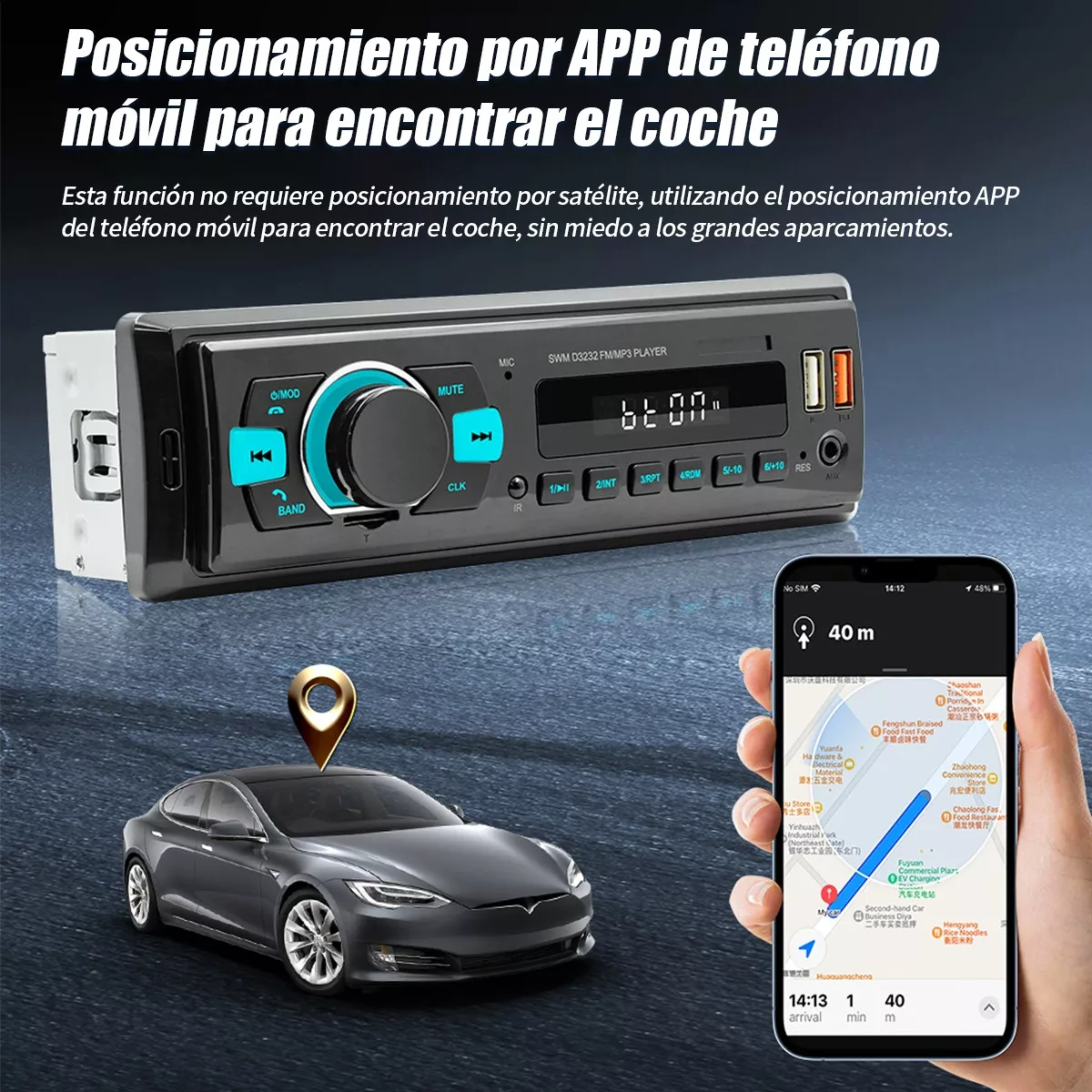 Auto Estereo Coche Reproductor Mp3 Radio Con Bt Aux 2usb Sd.