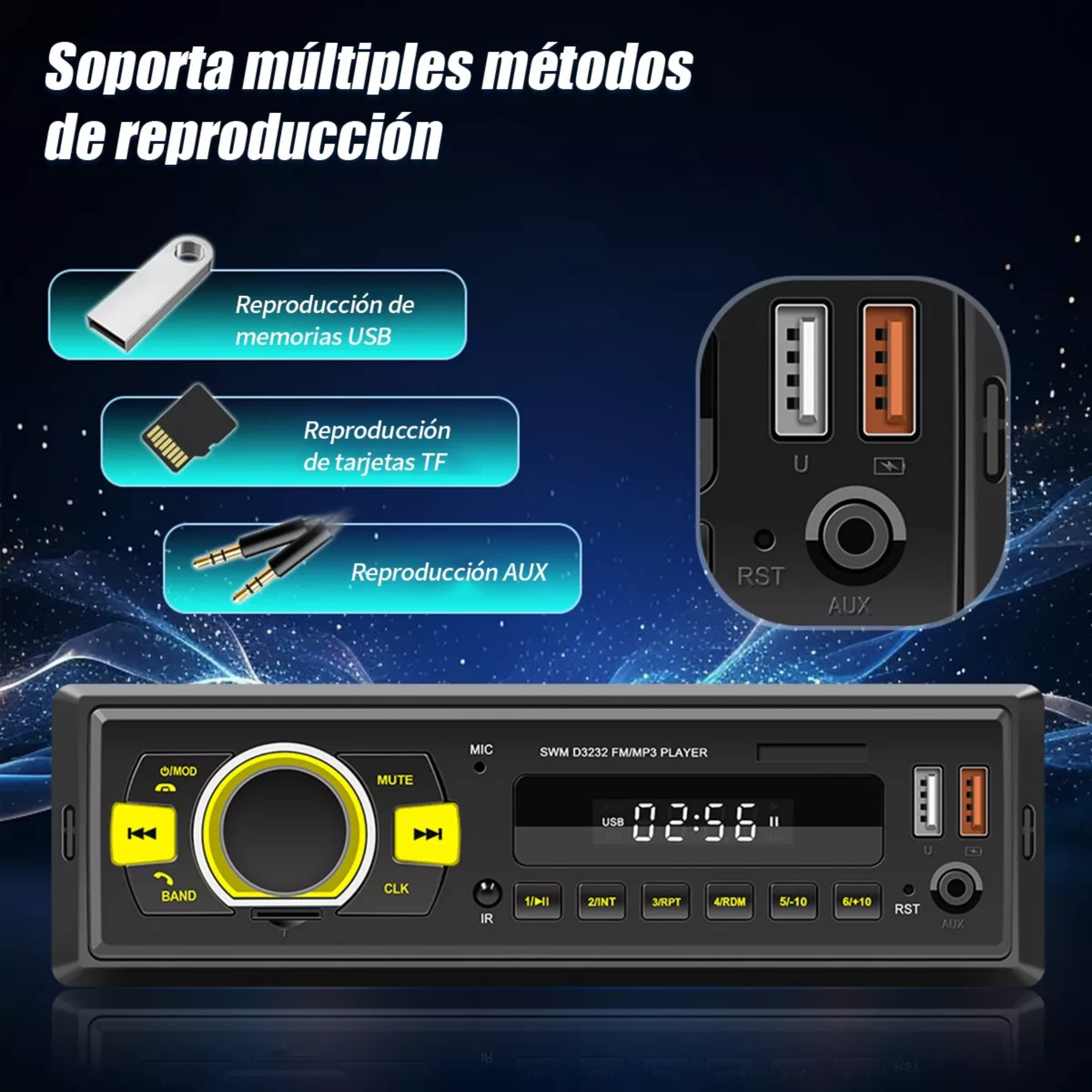 Auto Estereo Coche Reproductor Mp3 Radio Con Bt Aux 2usb Sd.