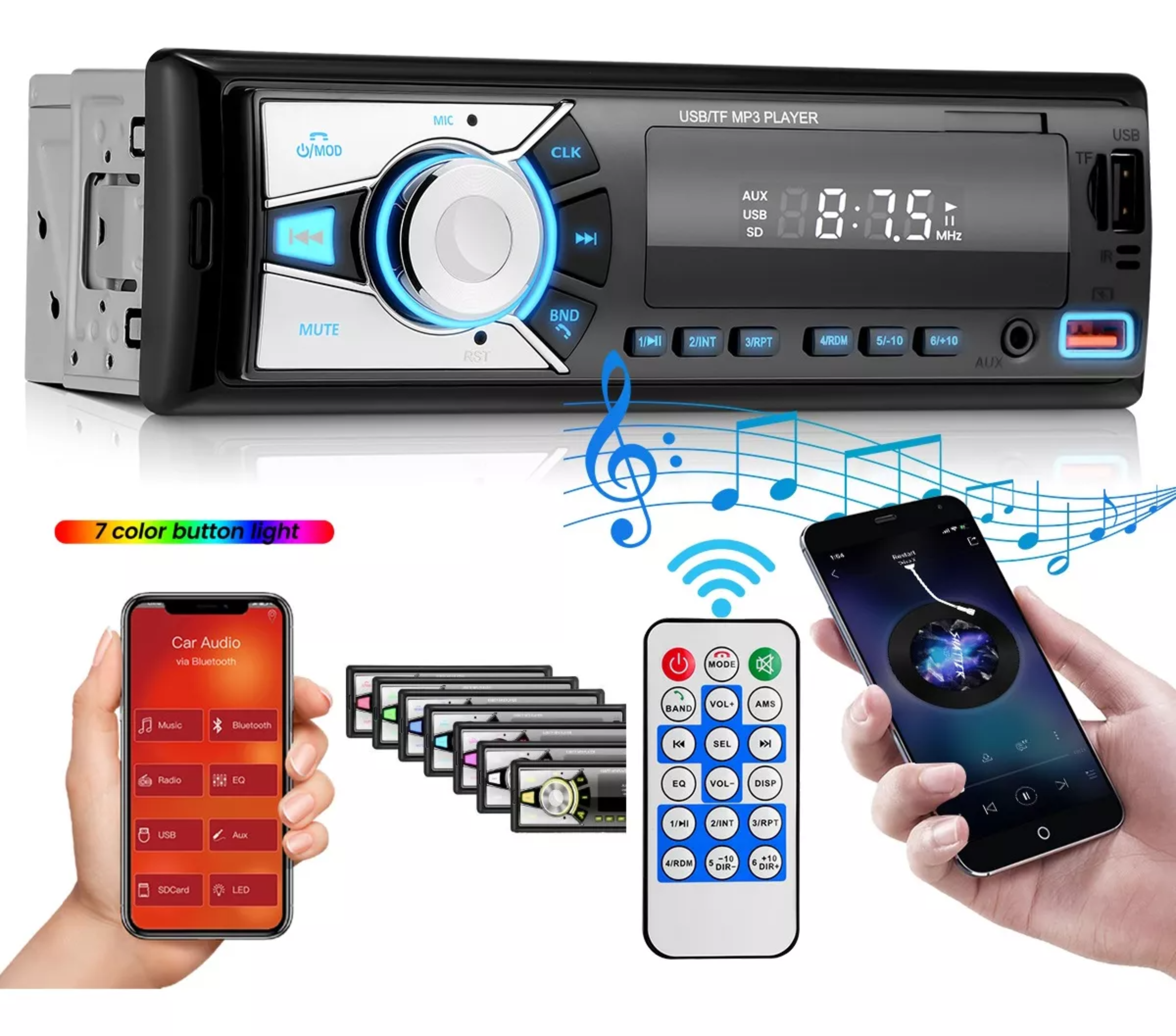 Auto Estereo Coche Reproductor Mp3 Radio Con Bt Aux Usb Sd.