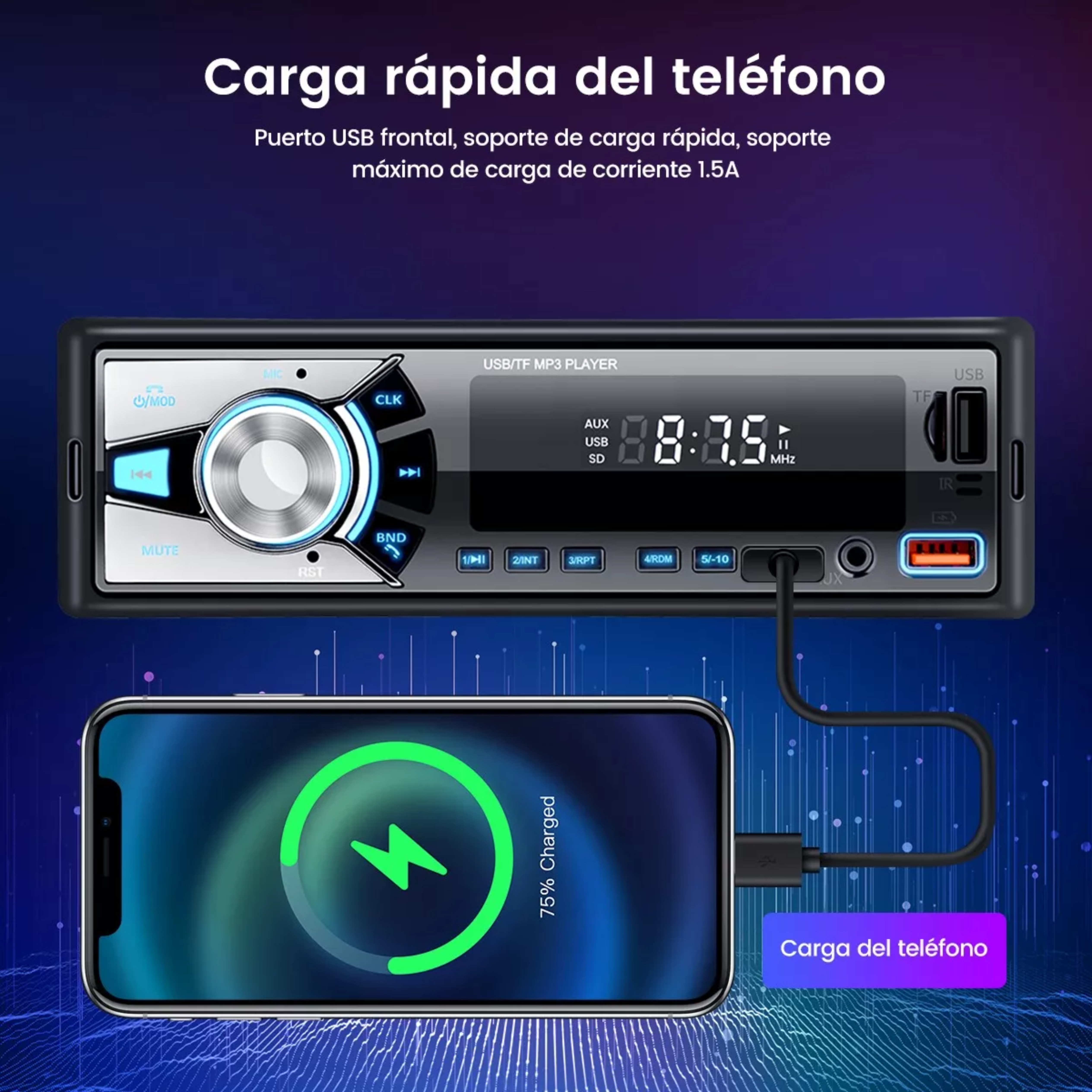 Auto Estereo Coche Reproductor Mp3 Radio Con Bt Aux Usb Sd.