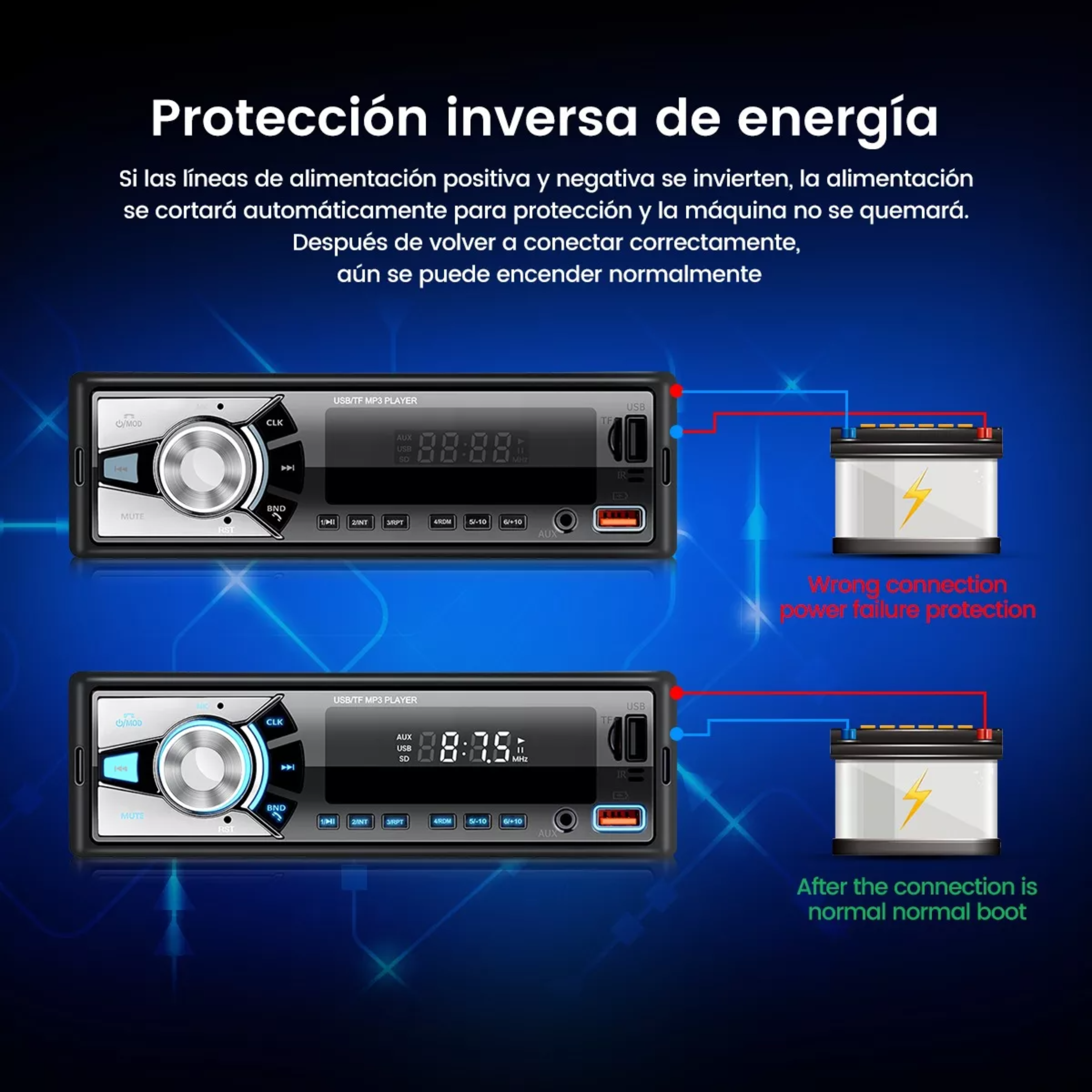 Auto Estereo Coche Reproductor Mp3 Radio Con Bt Aux Usb Sd.