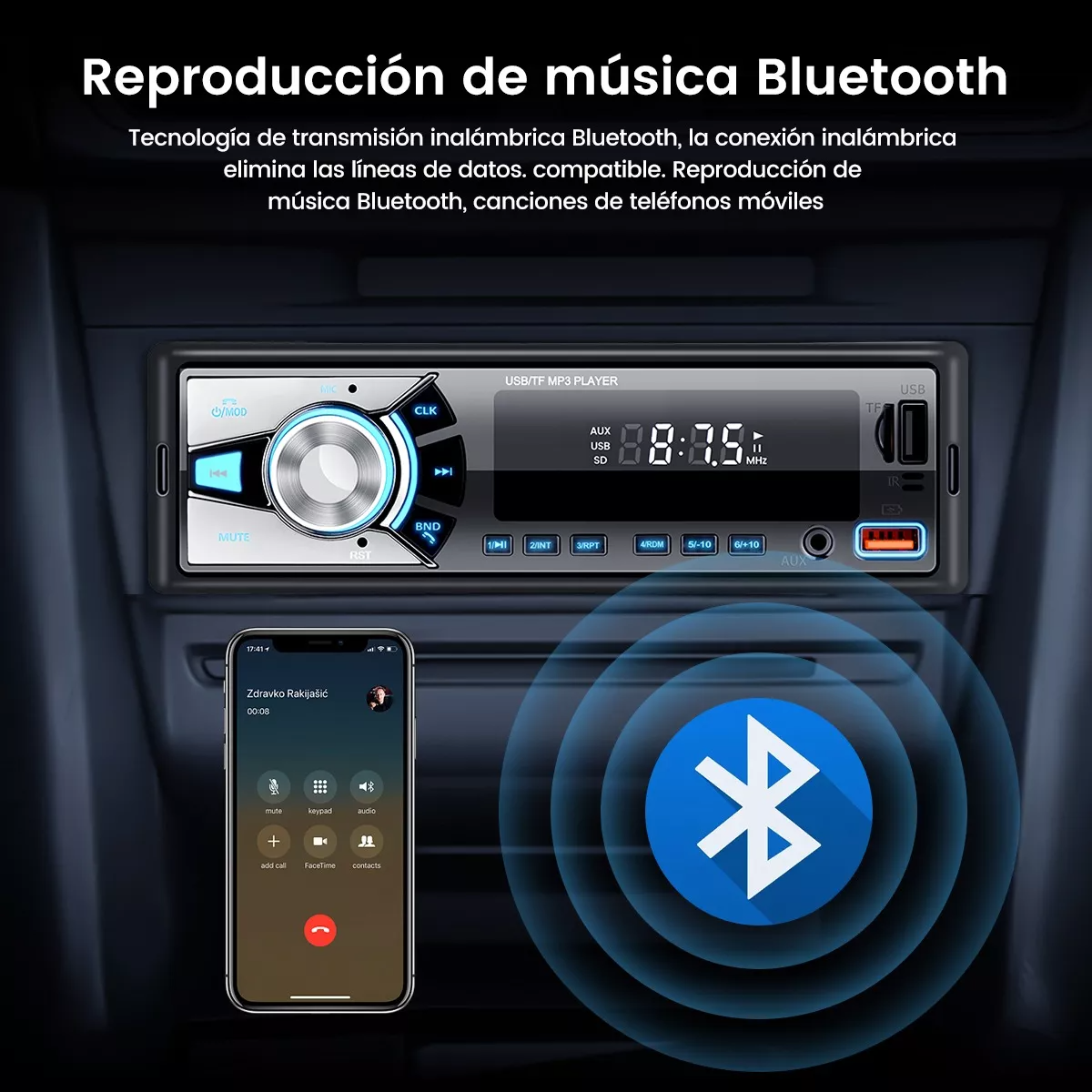 Auto Estereo Coche Reproductor Mp3 Radio Con Bt Aux Usb Sd.