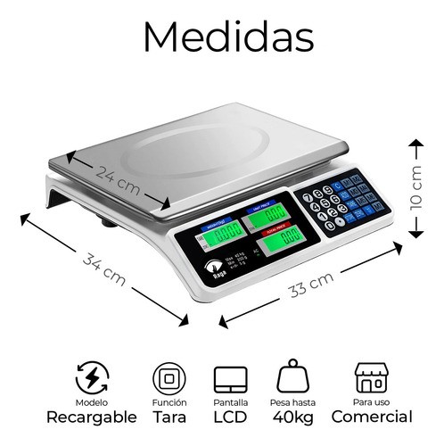Bascula Digital 40 Kg Comercial Pantalla Lcd Función Tara