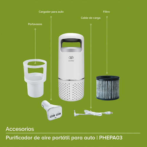 Avera Purificador De Aire Portatil Auto Filtro Hepa Phepa03 Color Blanco.