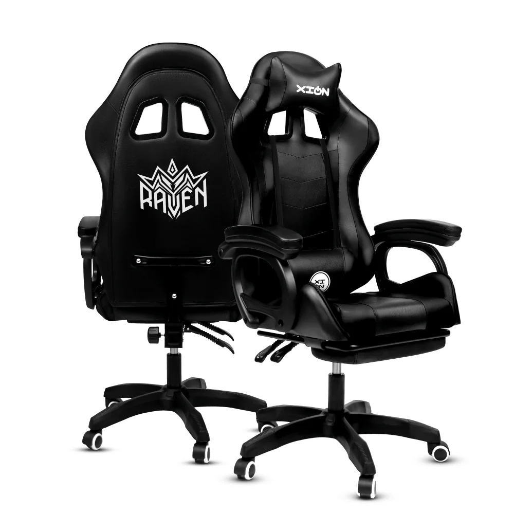 Silla Gamer Ergonómica con Masajeador Lumbar y Posapies Negro.