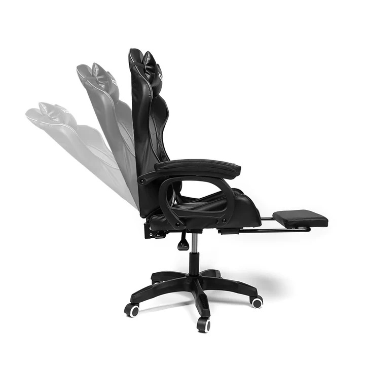 Silla Gamer Ergonómica con Masajeador Lumbar y Posapies Negro.