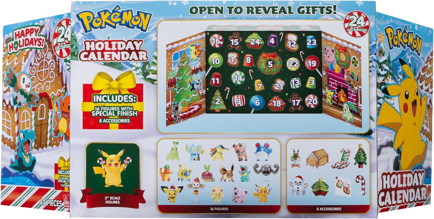 Jazwares Pokémon Calendario Festivo 24 Días de Batalla Figuras Colección.