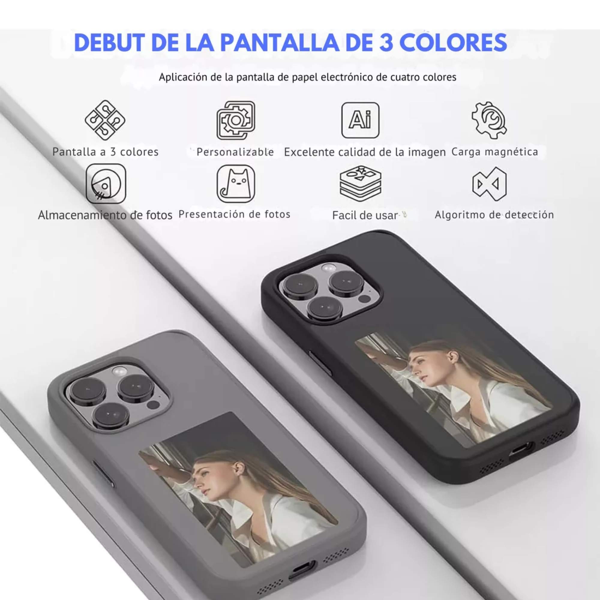 Mr. Gadgets Funda Tinta Inteligente Pantalla Personalizable Para iPhone 13 Pro Max, Case con pantalla de tinta electrónica Protección y estilo 2 en 1 para Iphone 13 Pro Max