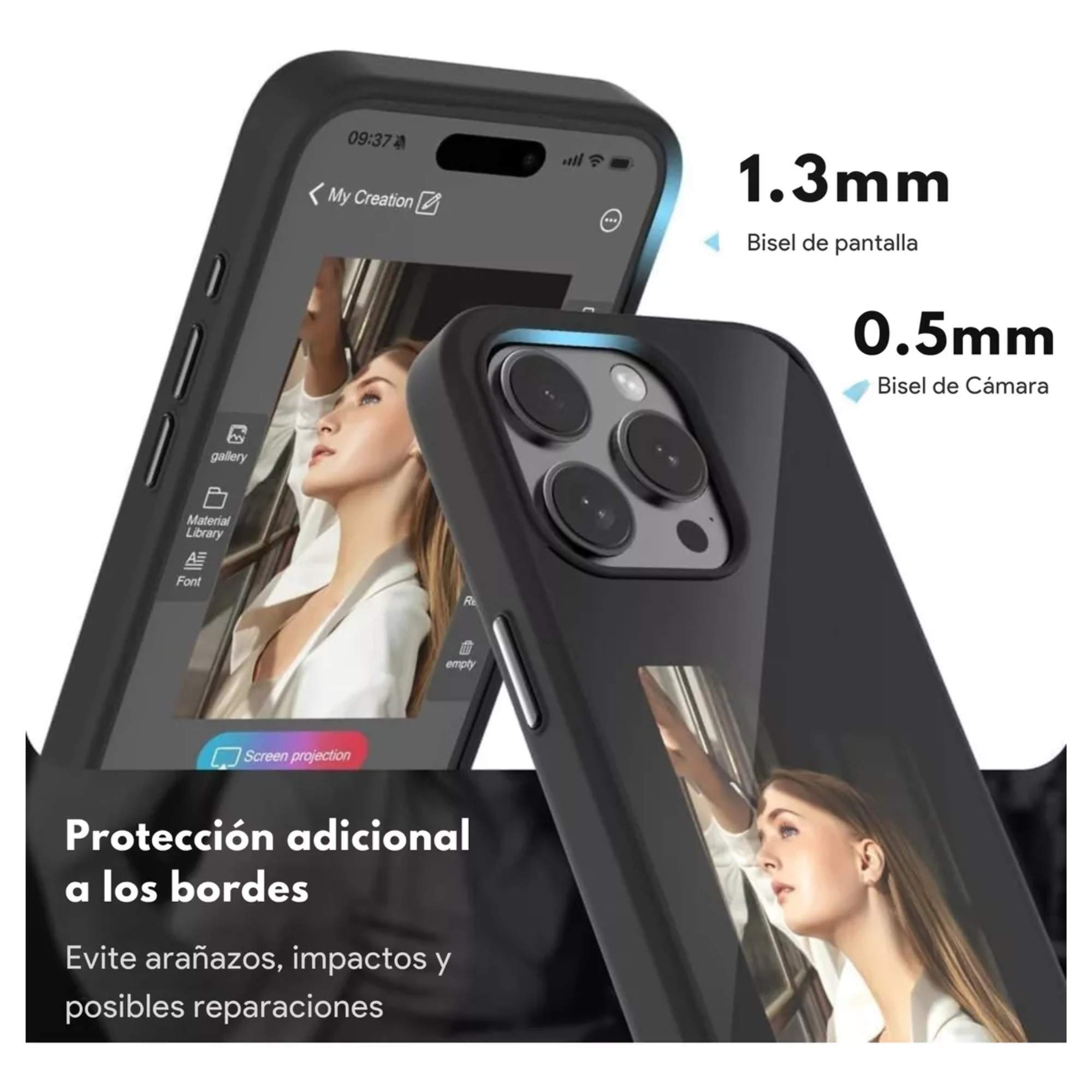 Mr. Gadgets Funda Tinta Inteligente Pantalla Personalizable Para iPhone 13 Pro Max, Case con pantalla de tinta electrónica Protección y estilo 2 en 1 para Iphone 13 Pro Max
