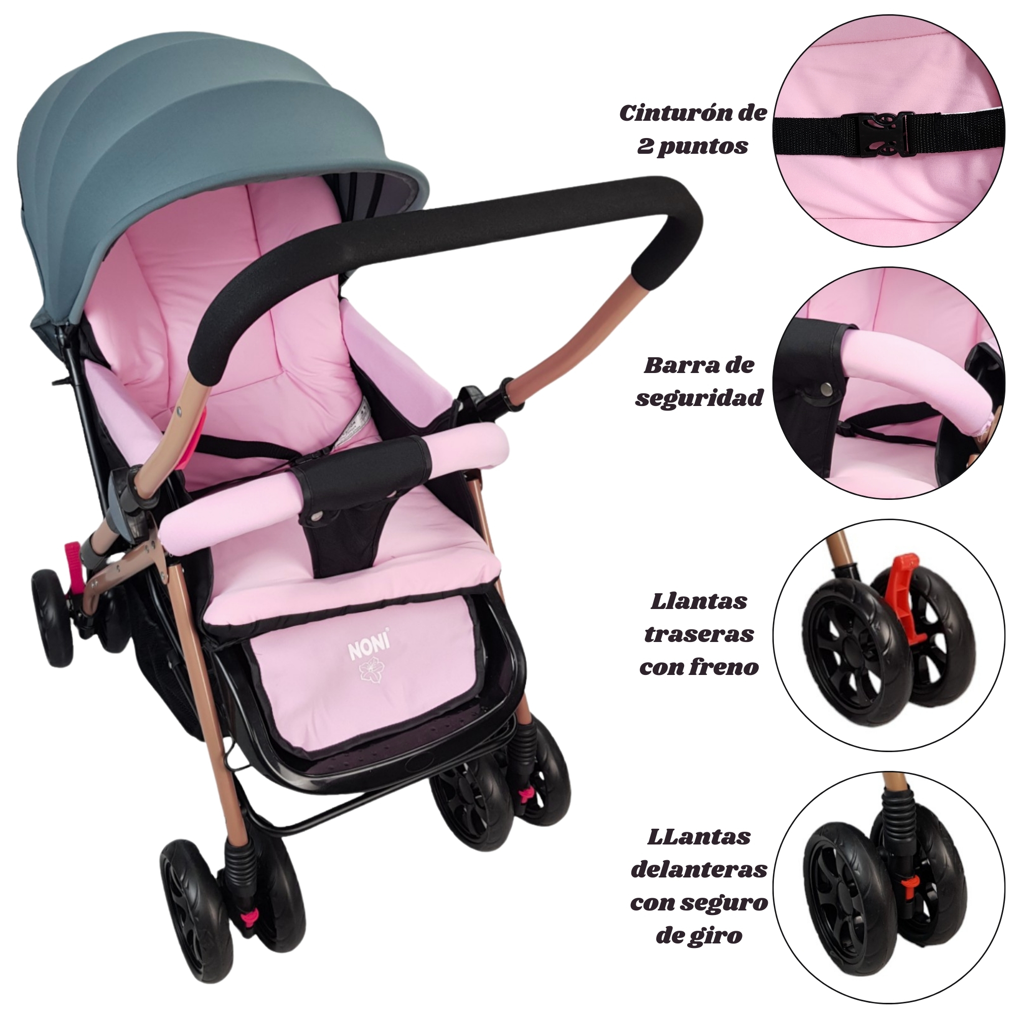 Carriola para Bebe Asiento con Posiciones, Reversible, Compacta - Rosa