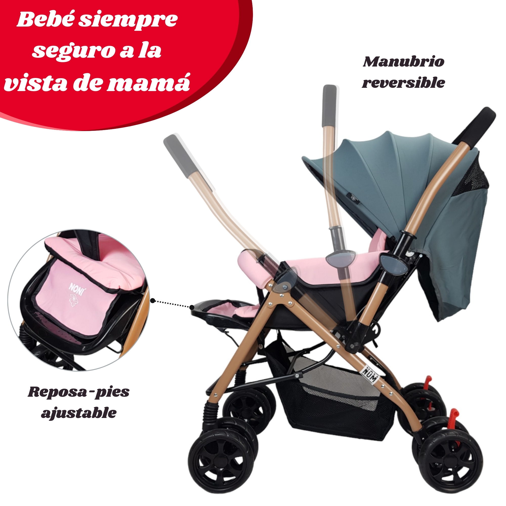 Carriola para Bebe Asiento con Posiciones, Reversible, Compacta - Rosa