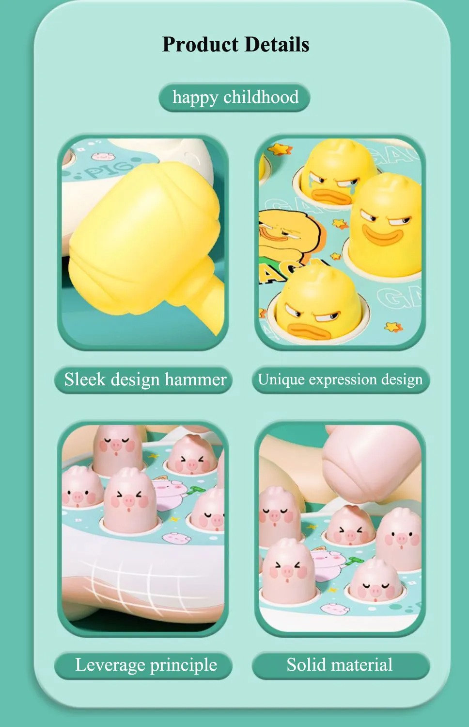 Juguete Montessori Pato Rana Cerdo Bebé Juego Aprendizaje Creativo Didáctico Martillo 12a24 meses ROSA