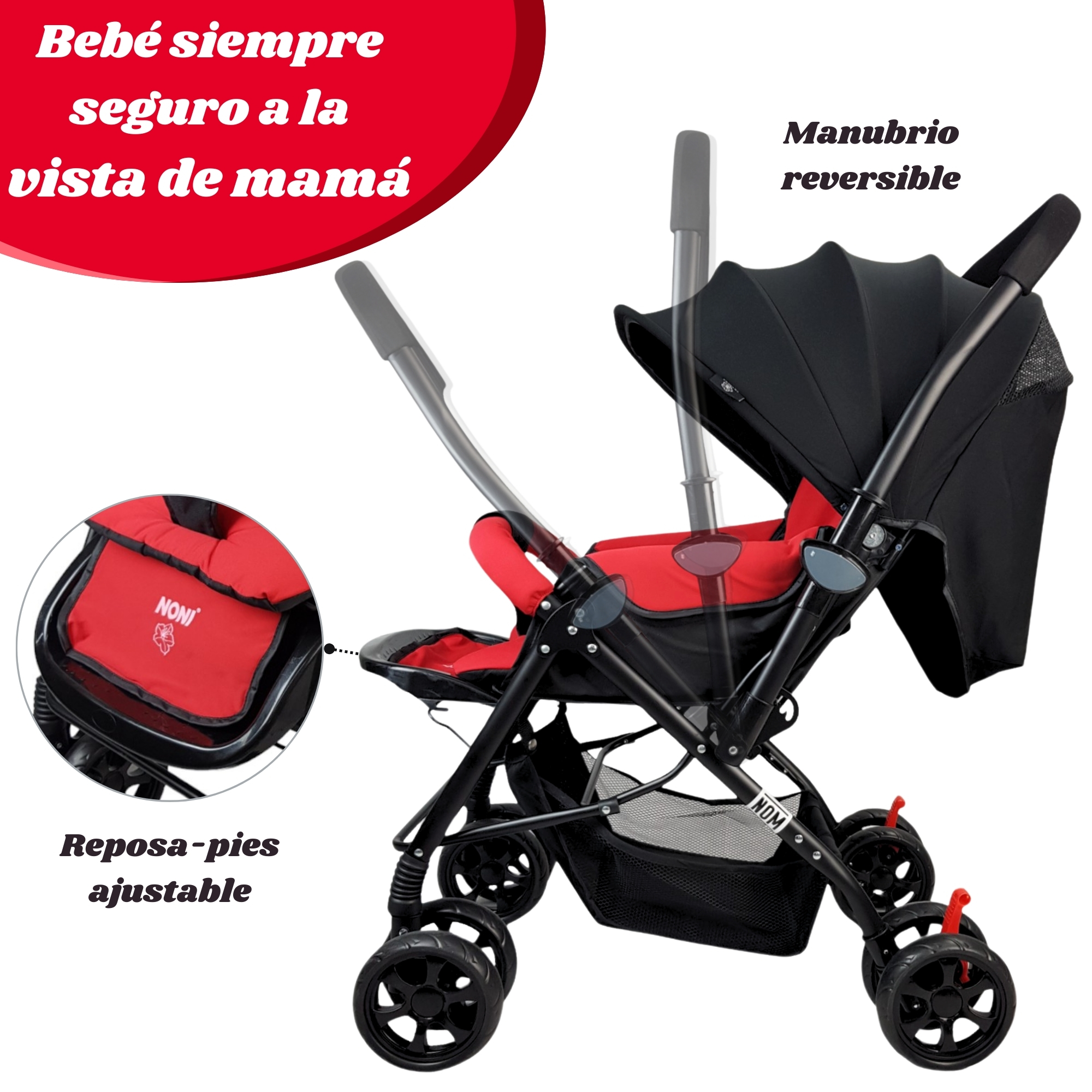 Carriola para Bebe Asiento con Posiciones, Reversible, Compacta - Rojo
