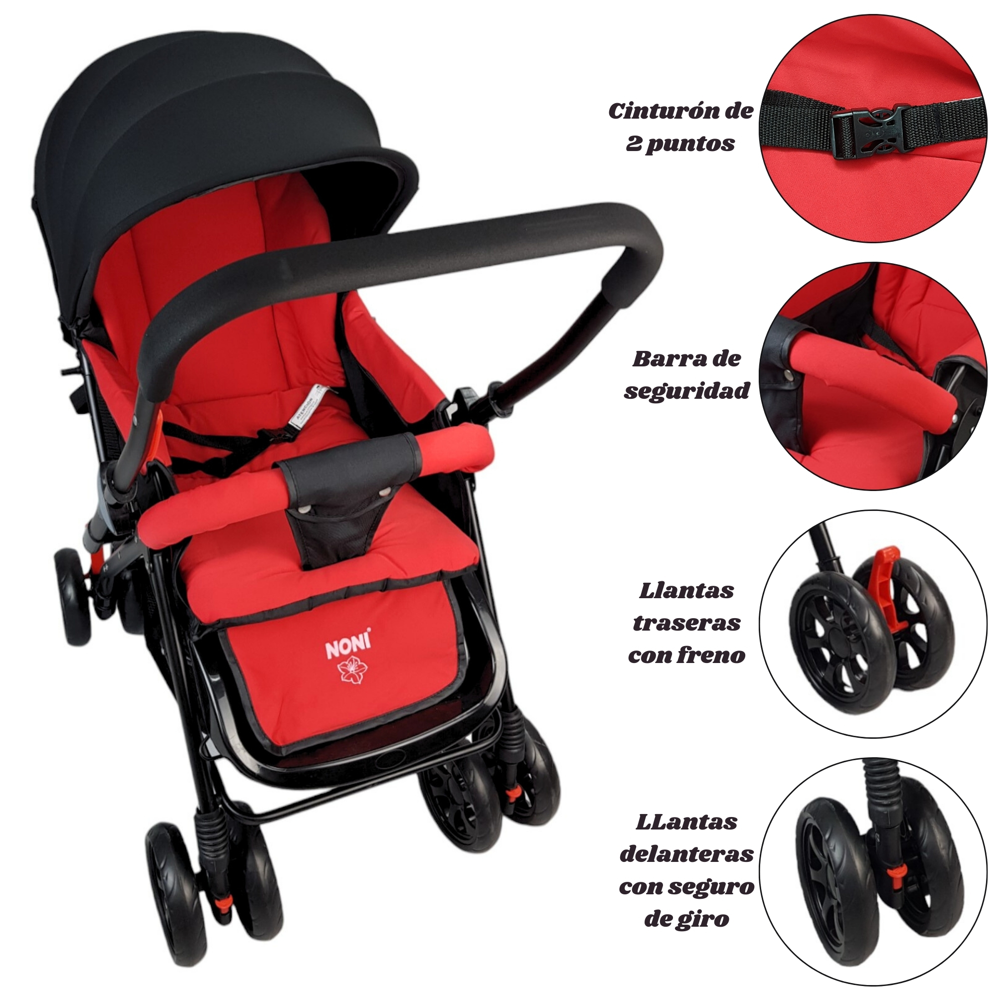 Carriola para Bebe Asiento con Posiciones, Reversible, Compacta - Rojo