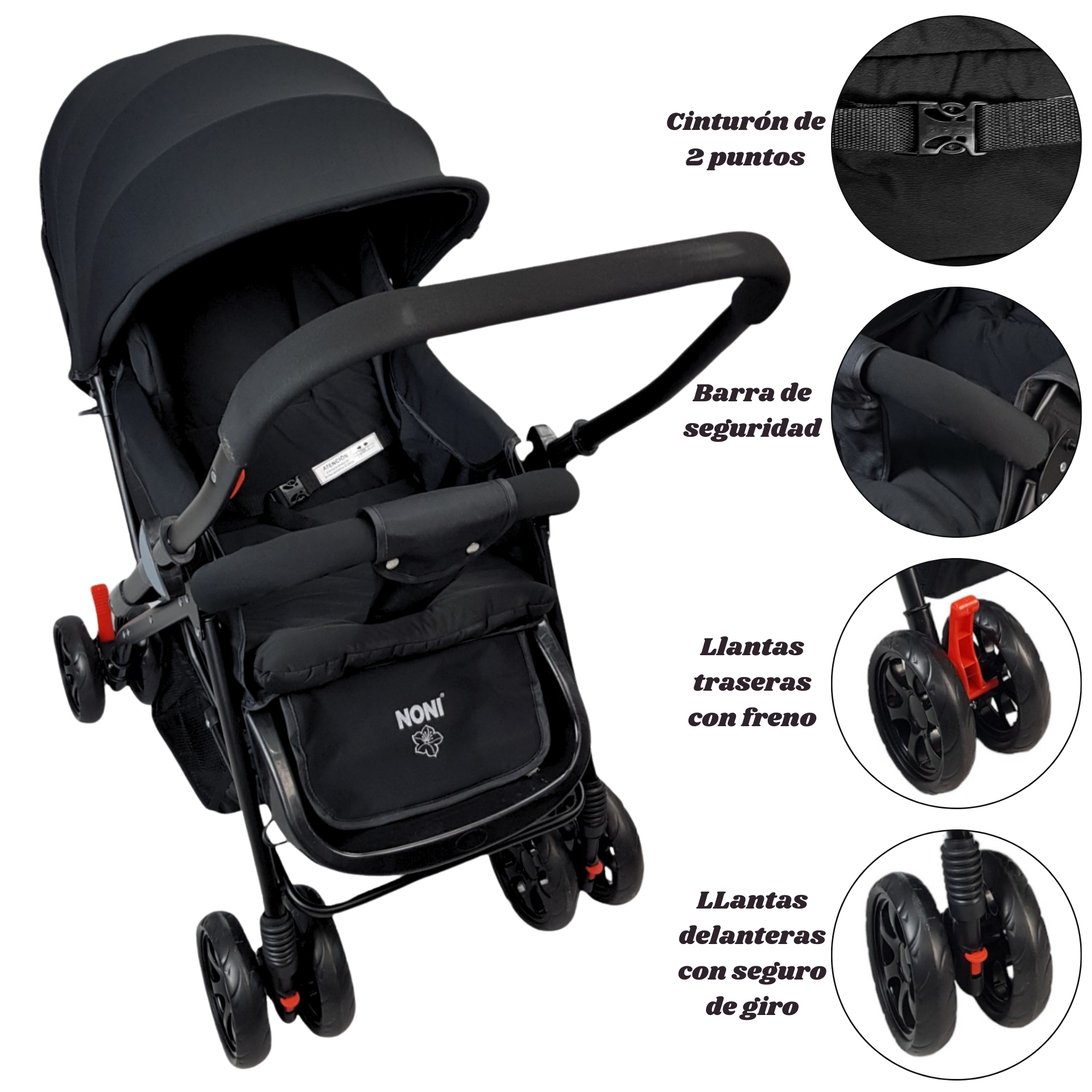 Carriola para Bebe Asiento con Posiciones, Reversible, Compacta - Negro