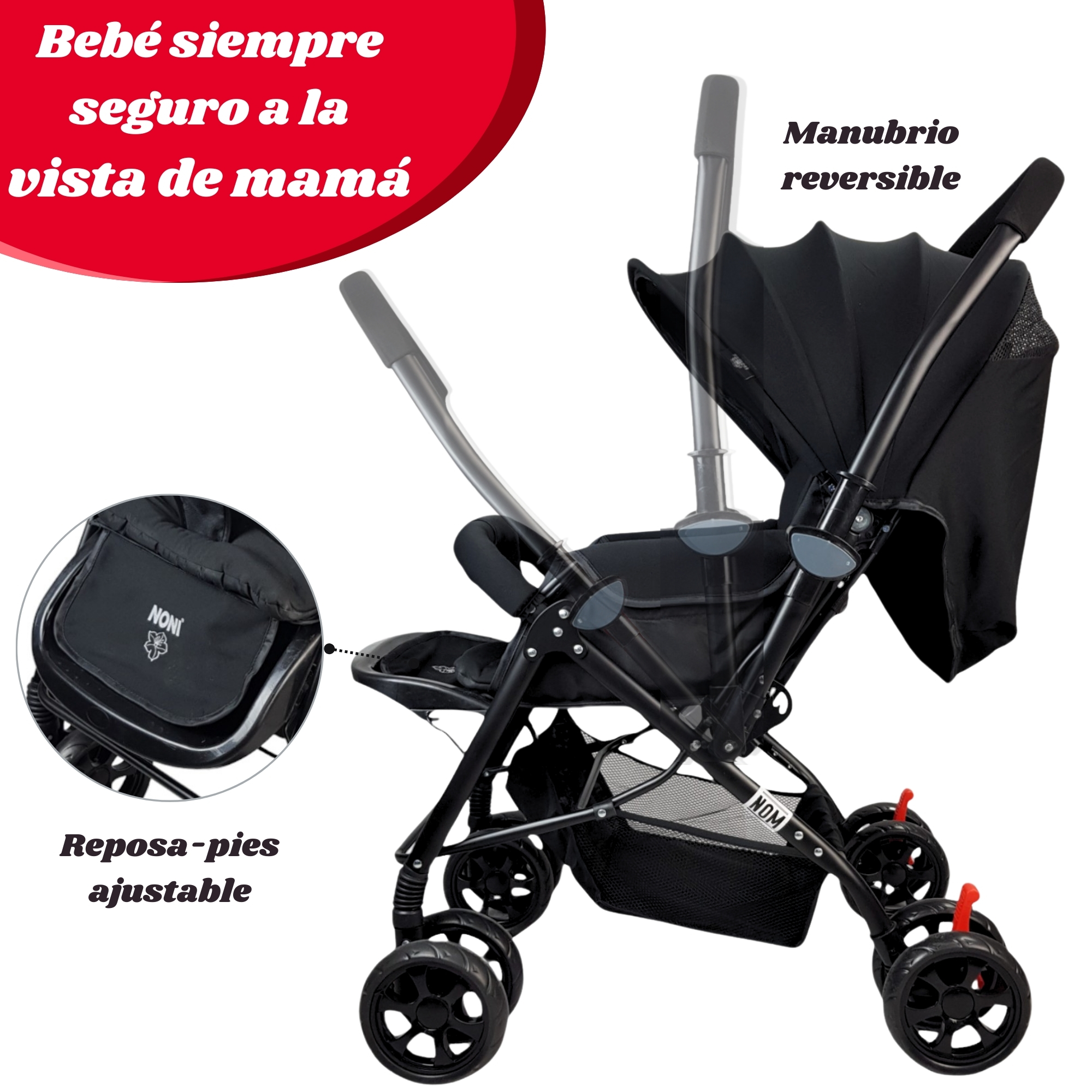 Carriola para Bebe Asiento con Posiciones, Reversible, Compacta - Negro
