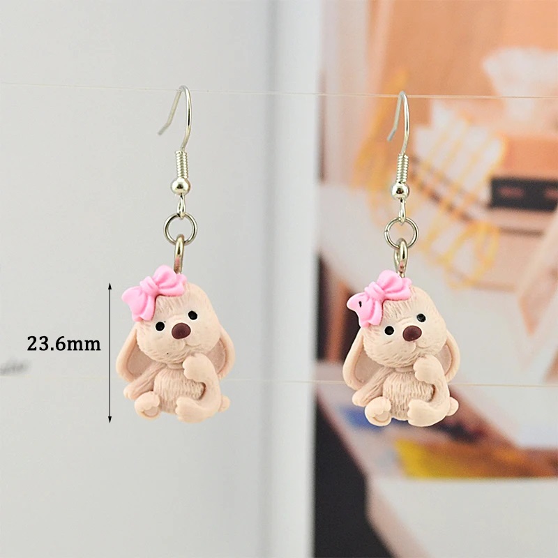 Aretes Pendientes Resina Kawaii Perro Café Moño Anime Moda Fiesta Regalo