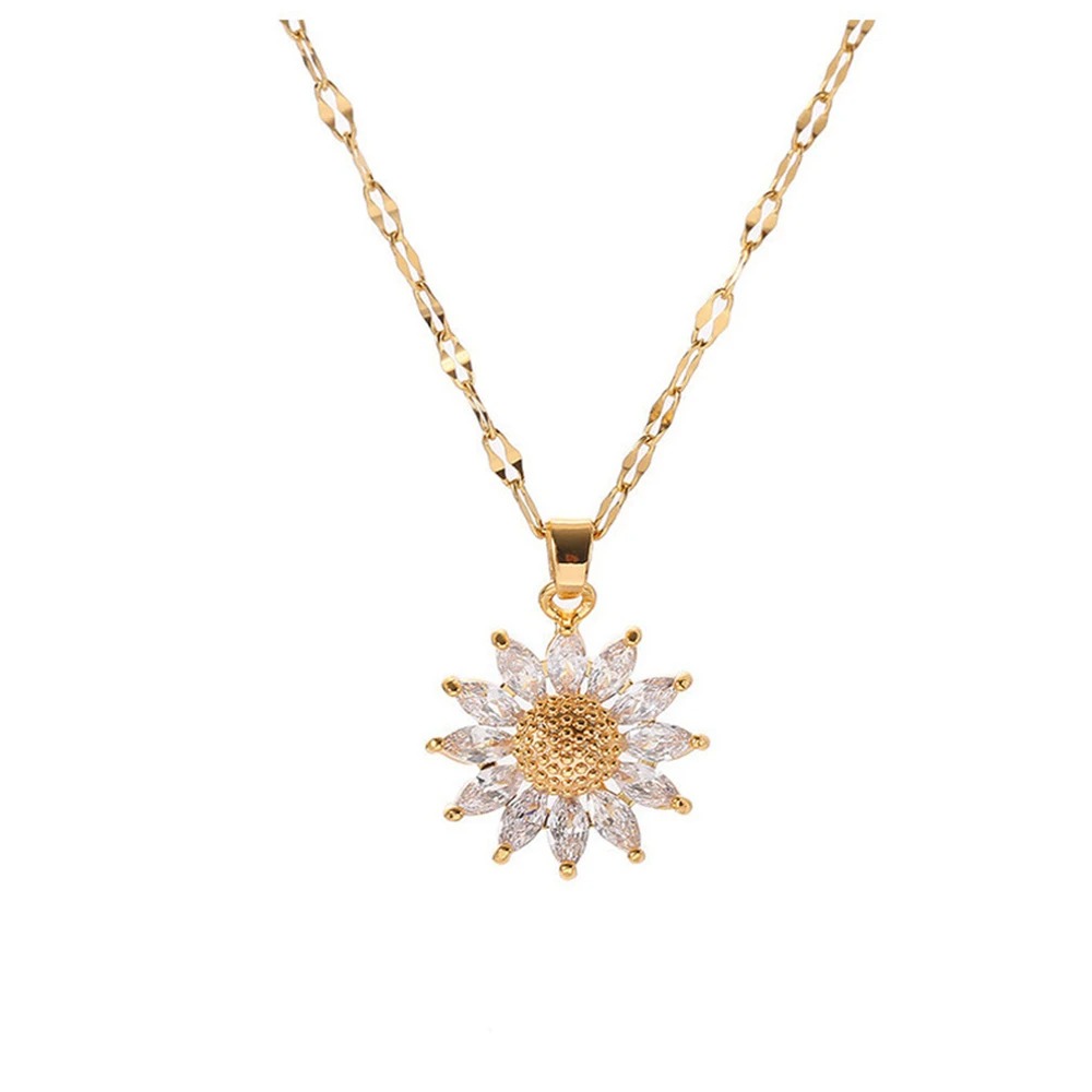 Collar Colgante Zirconia Girasol Mujer Cadena Inoxidable Joyería Fiesta Boda Verano Regalo.