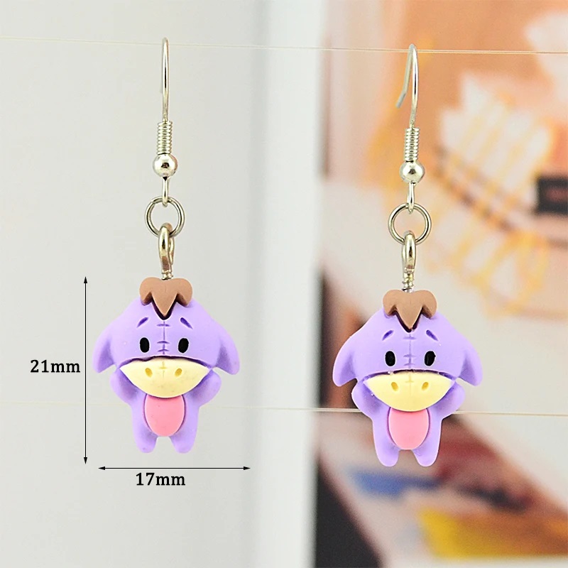 Aretes Pendientes Resina Kawaii Burro Igor Morado Anime Moda Fiesta Regalo