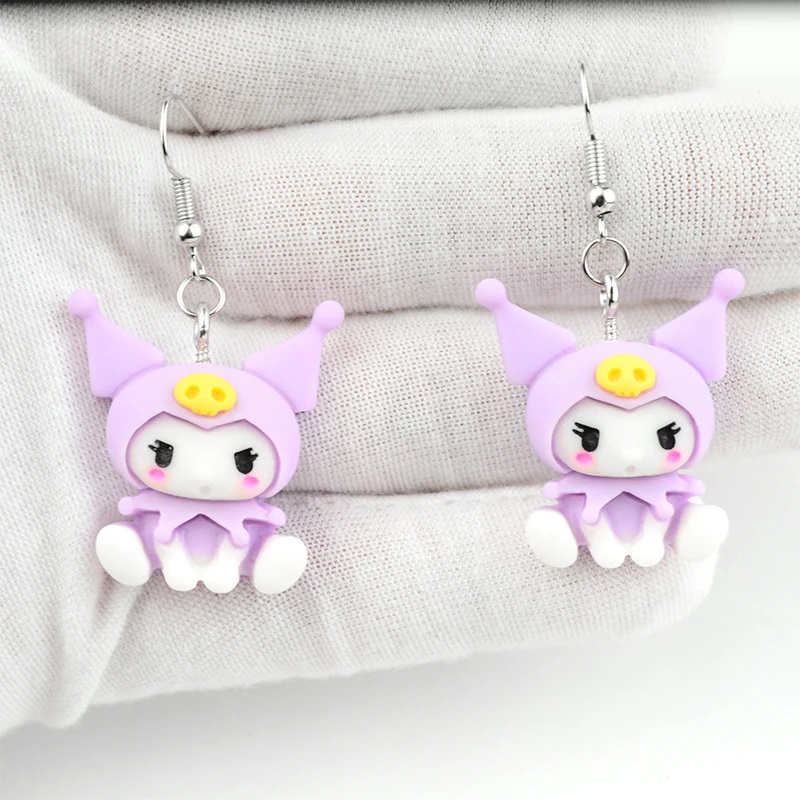 Aretes Pendientes Resina Anime Kawaii Morada Orejas Moda Fiesta Regalo