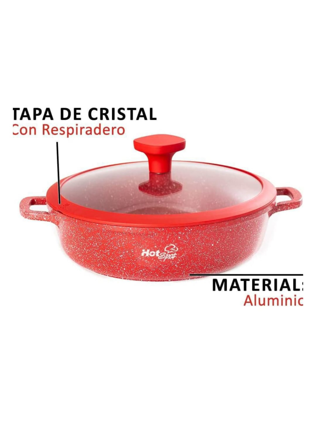 Arrocera de aluminio  con antiadherente , con agarradera de silicón, tapa de cristal Z607 Hot Spot.