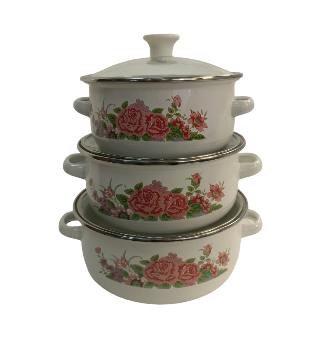 Set de 3 Ollas Peltre con tapa de cristal, Juego de 6 piezas Z477 HOT SPOT.