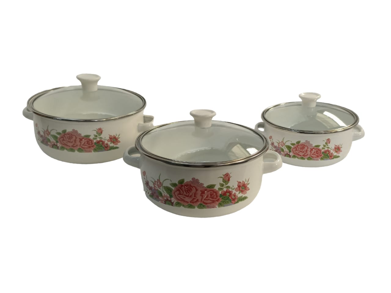 Set de 3 Ollas Peltre con tapa de cristal, Juego de 6 piezas Z477 HOT SPOT.