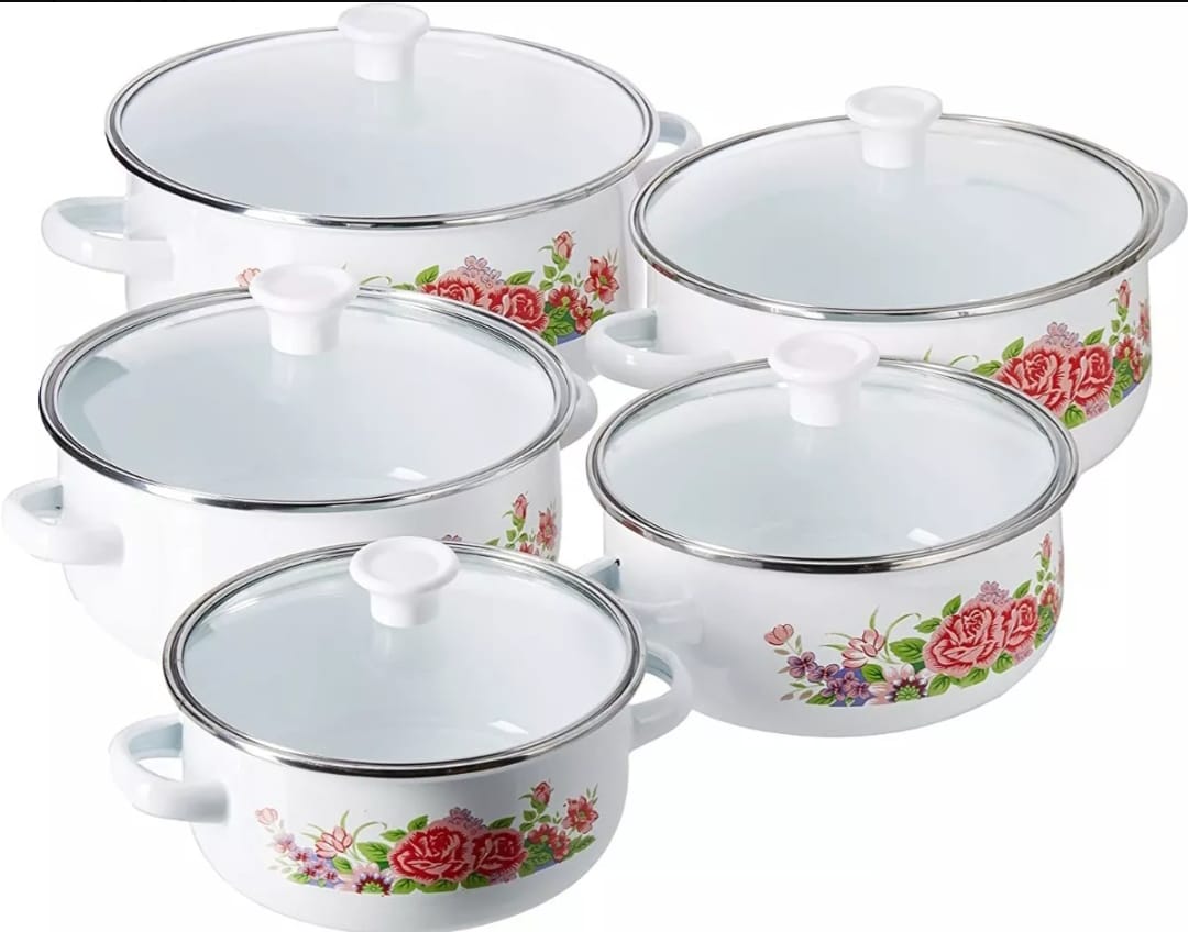 Set de 5 Ollas Peltre con tapa de cristal, Juego de 10 piezas HOT SPOT Z476