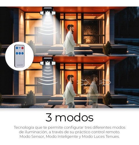 Lampara Solar Con 3 Cabezales Sensor De Movimiento 108 Leds