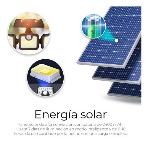 Lampara Solar Con 3 Cabezales Sensor De Movimiento 108 Leds